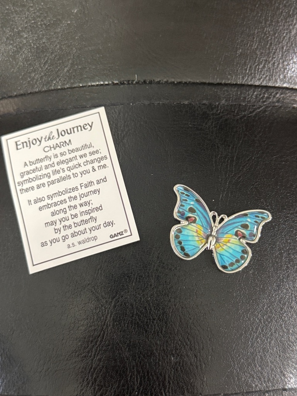 New Ganz Tiny Little Enjoy The Journey Blue Butterfly Pocket Token Charm & Card